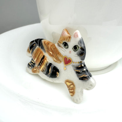 Fancy Porcelain Cat Pin Brooch
