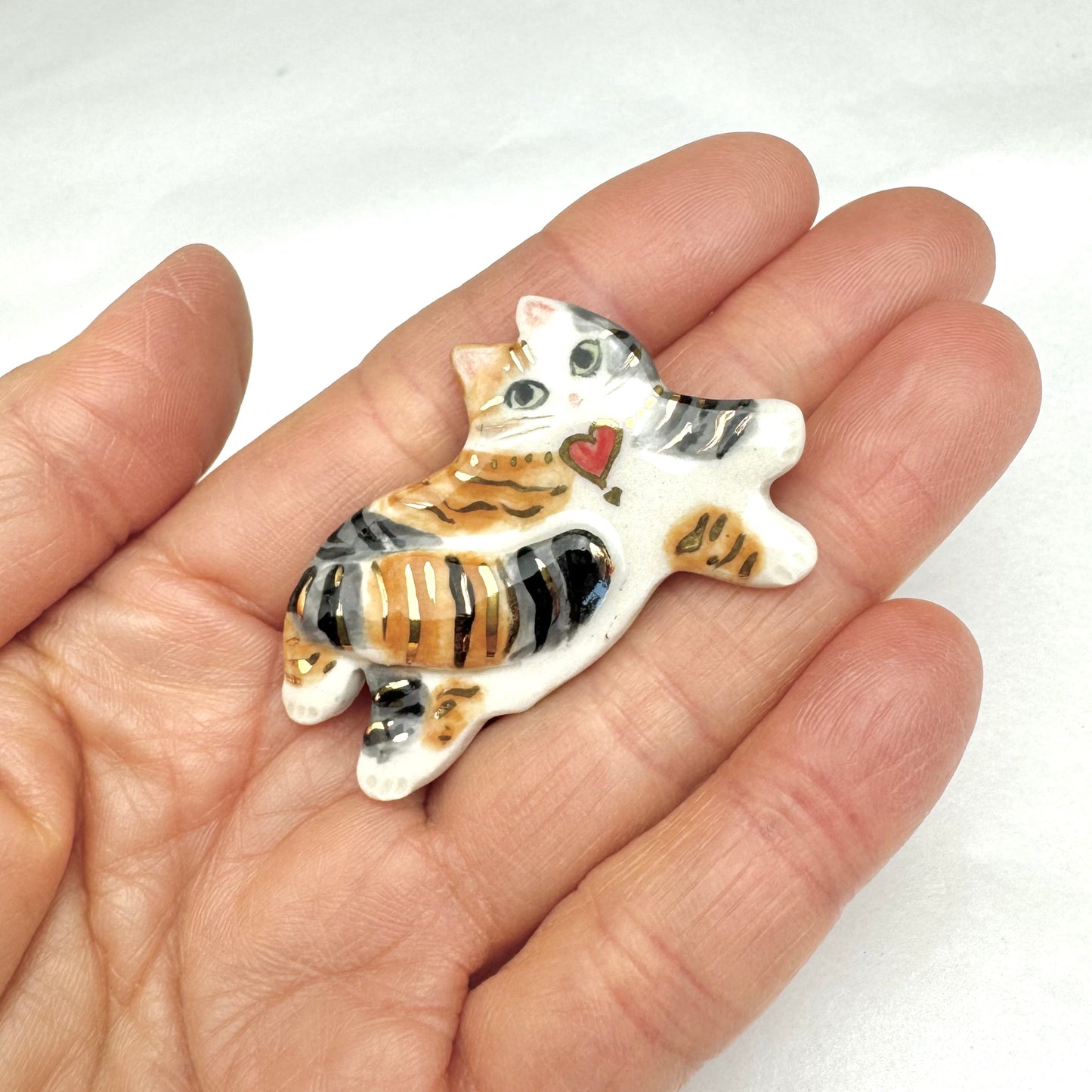 Fancy Porcelain Cat Pin Brooch
