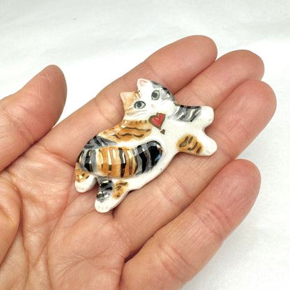 Fancy Porcelain Cat Pin Brooch