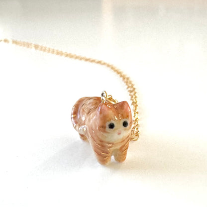 Tiny Fancy Orange Tabby Cat Necklace