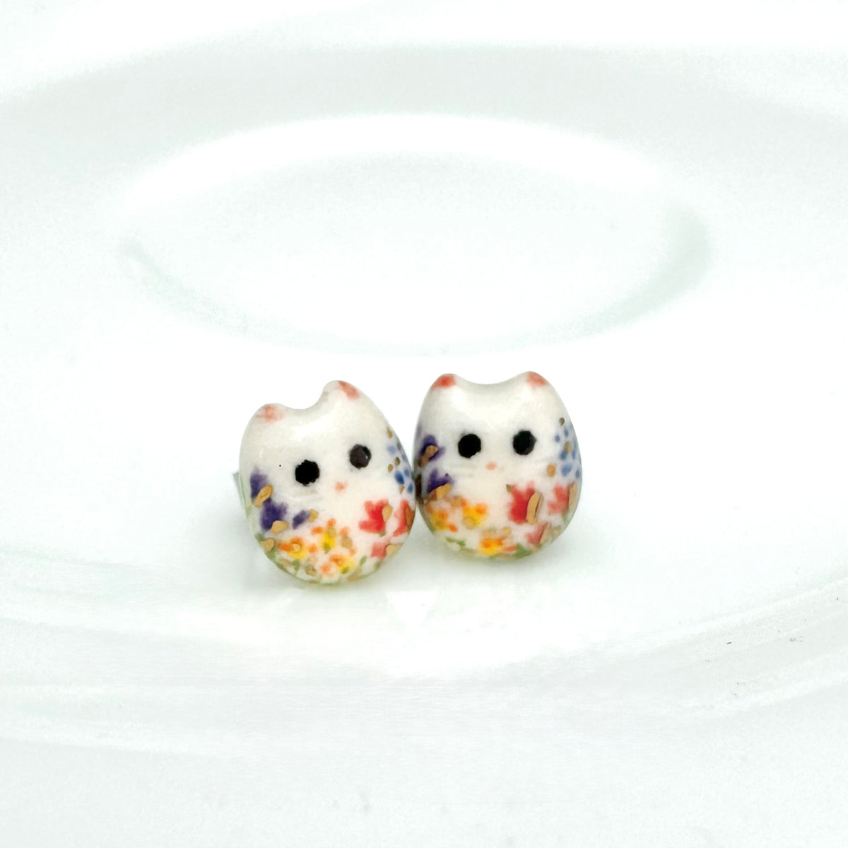 Tiny Floral Cat Stud Earrings