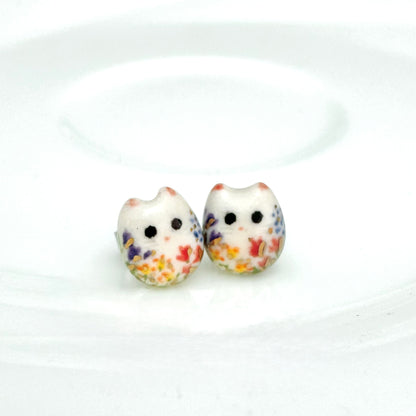 Tiny Floral Cat Stud Earrings