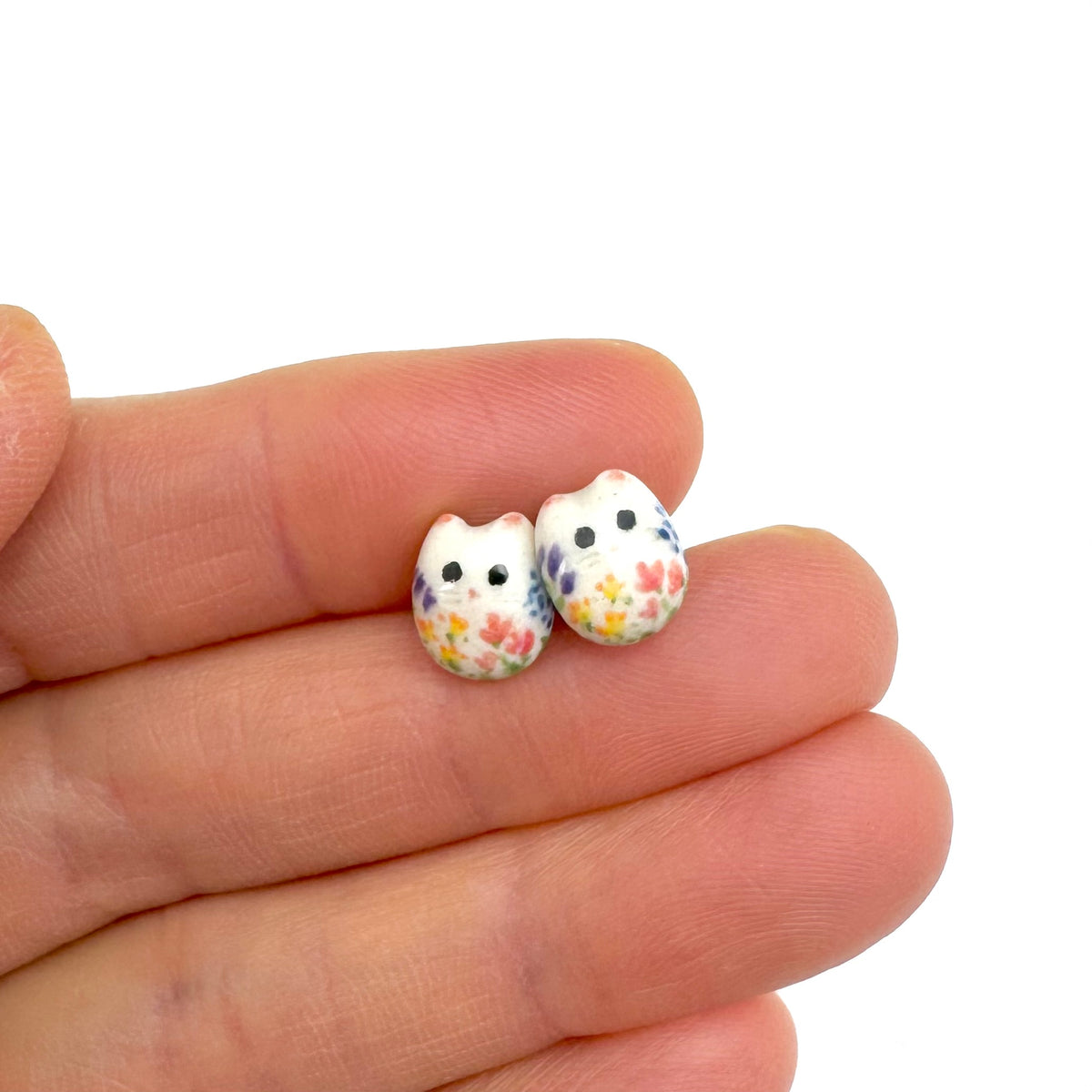 Tiny Floral Cat Stud Earrings