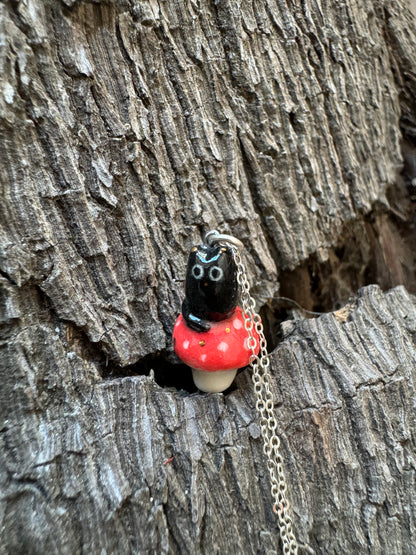 Black Cat Red Mushroom Necklace