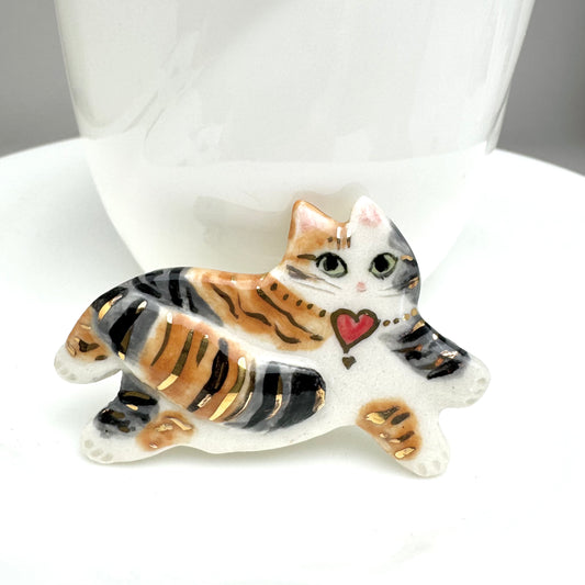 Fancy Porcelain Cat Pin Brooch