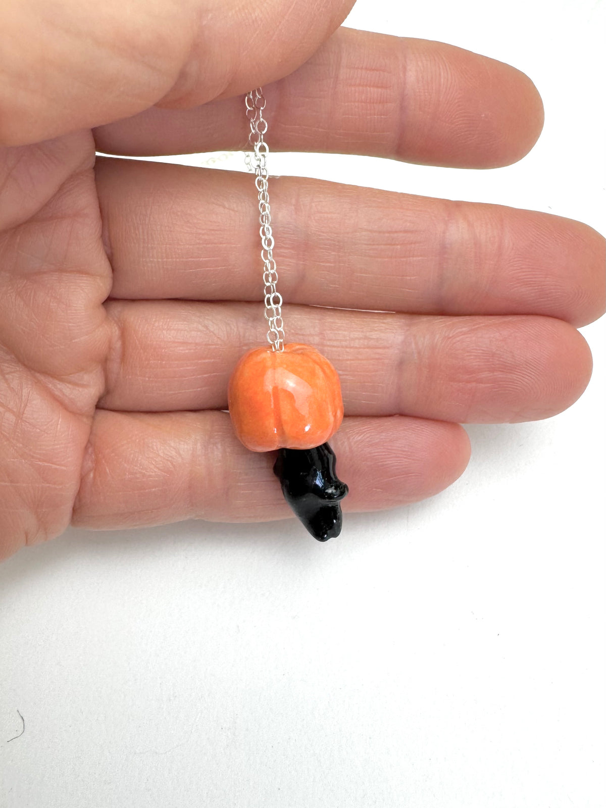 Peek-a-Boo Pumpkin Black Cat Necklace