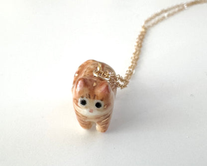 Tiny Fancy Orange Tabby Cat Necklace