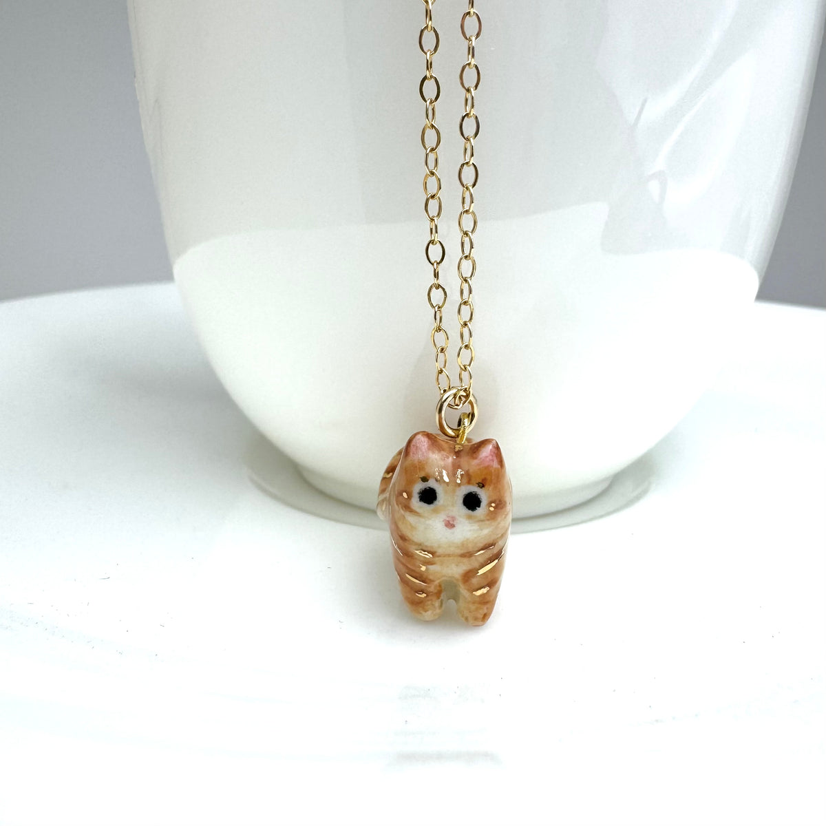 Tiny Fancy Orange Tabby Cat Necklace