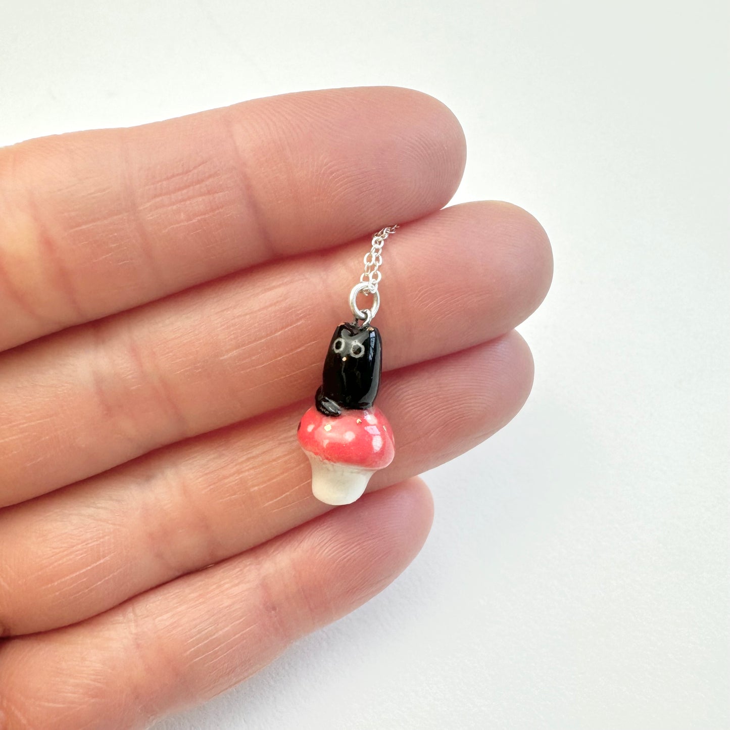 Black Cat Red Mushroom Necklace