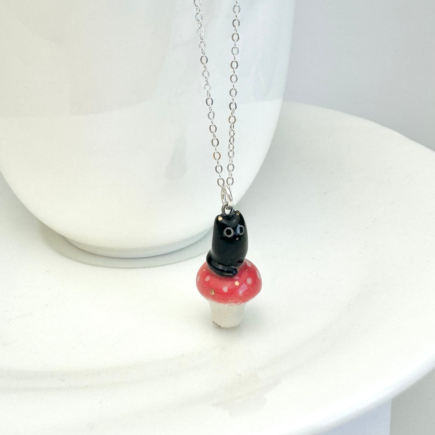 Black Cat Red Mushroom Necklace