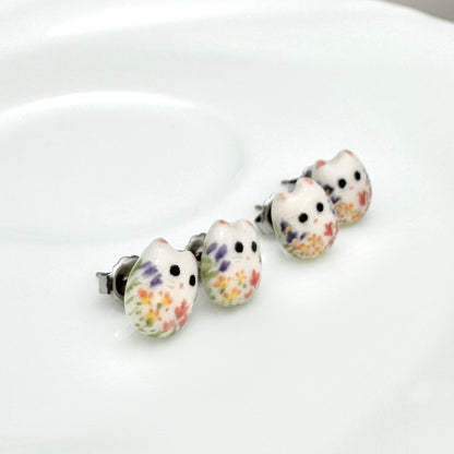 Tiny Floral Cat Stud Earrings