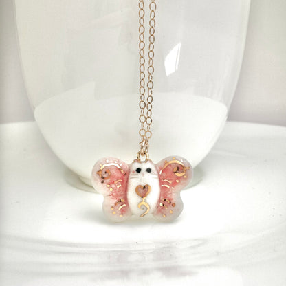 Tiny Pink Butterfly Cat Necklace