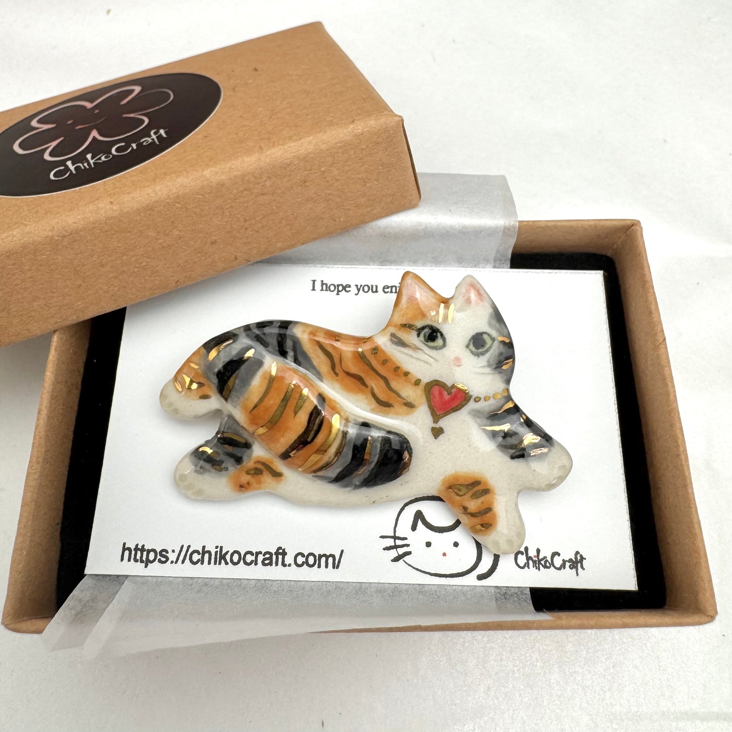 Fancy Porcelain Cat Pin Brooch