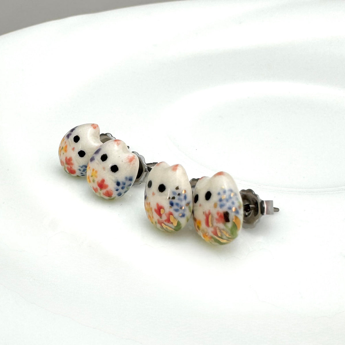 Tiny Floral Cat Stud Earrings