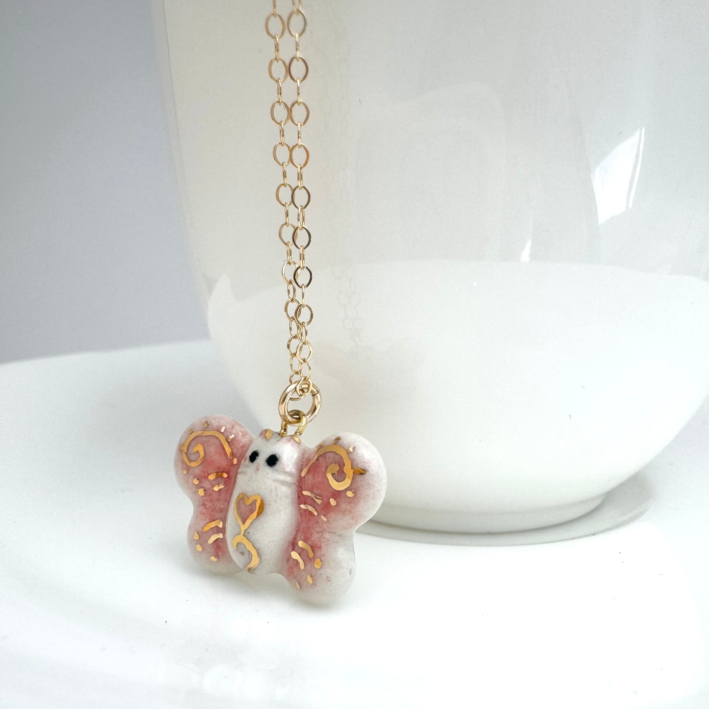 Tiny Pink Butterfly Cat Necklace