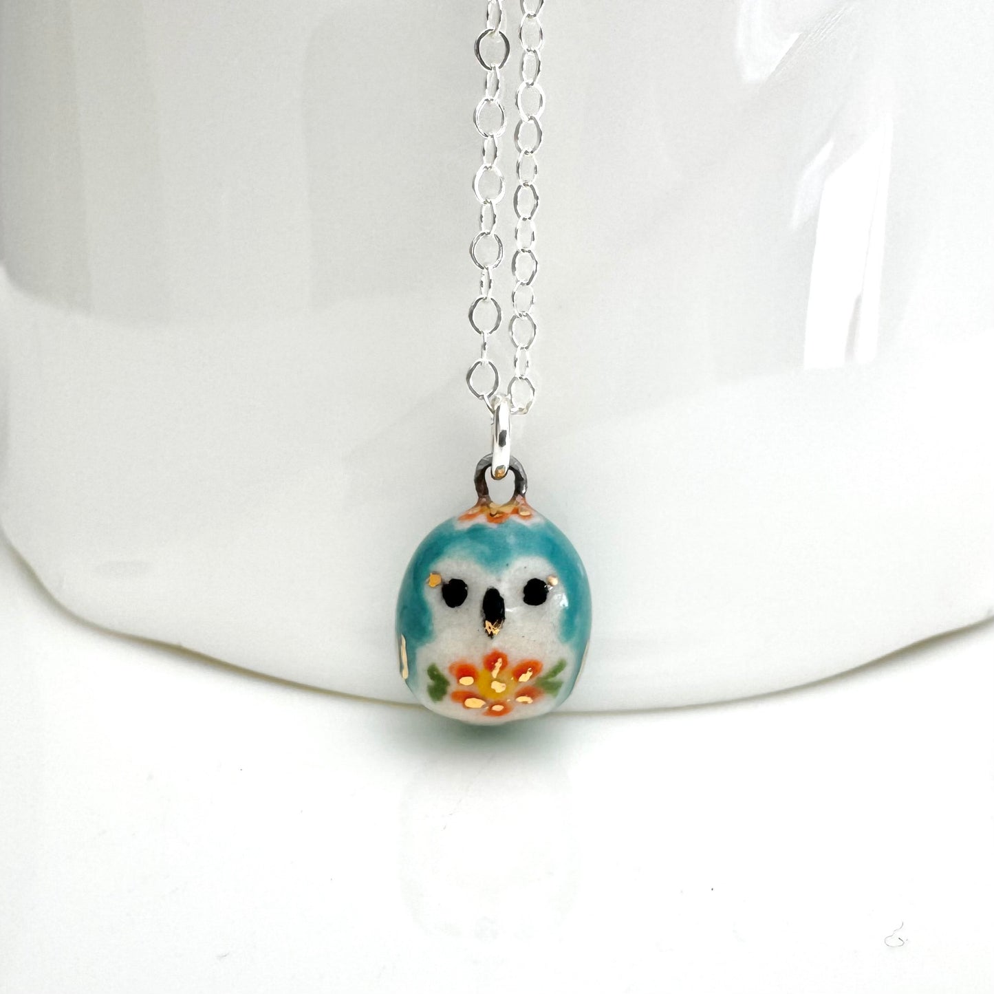 Tiny Blue Owl Necklace