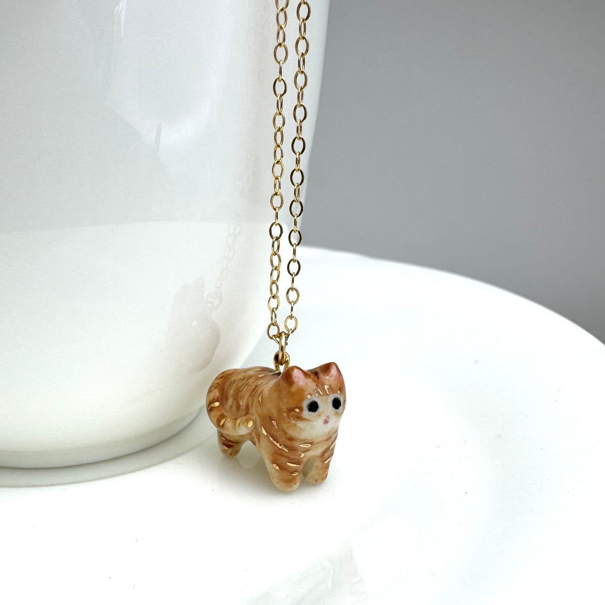 Tiny Fancy Orange Tabby Cat Necklace