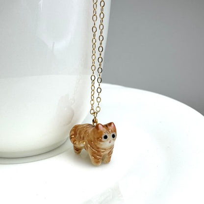 Tiny Fancy Orange Tabby Cat Necklace