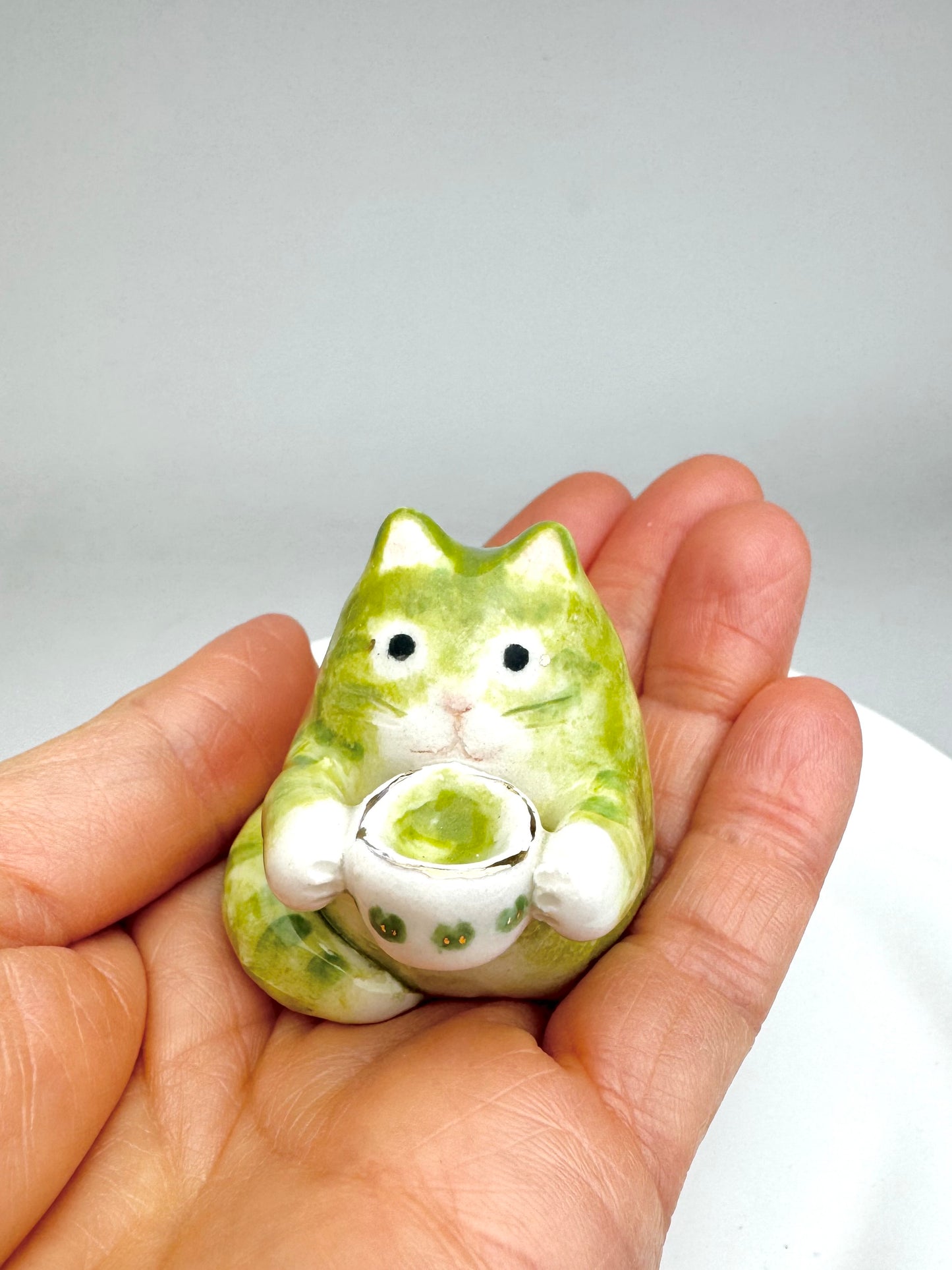 Green Tea Cat Figurine