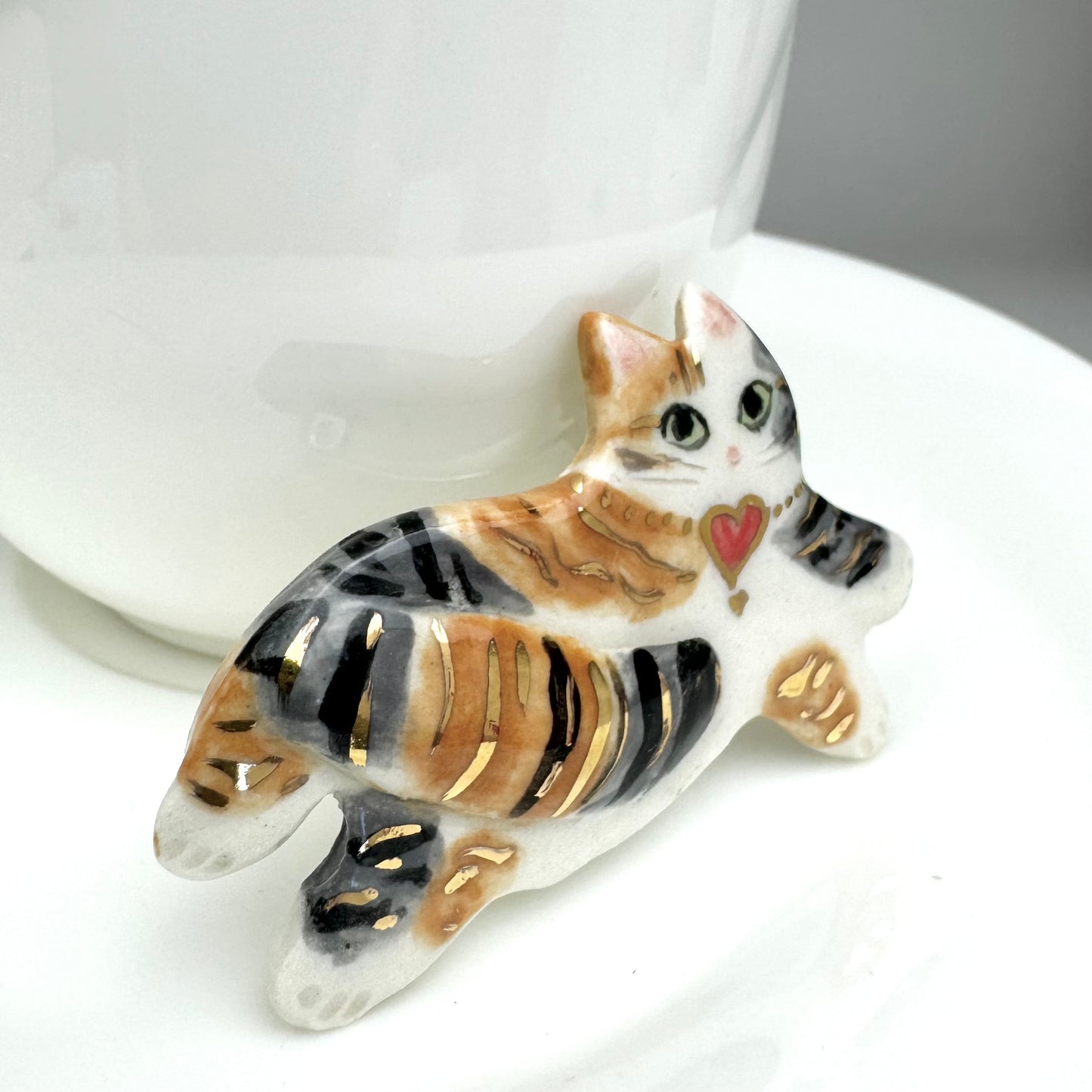 Fancy Porcelain Cat Pin Brooch