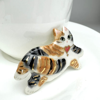 Fancy Porcelain Cat Pin Brooch