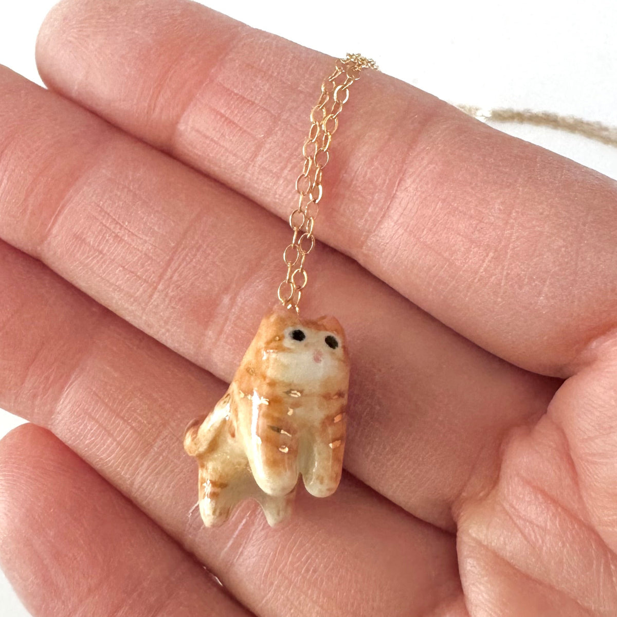 Tiny Fancy Orange Tabby Cat Necklace