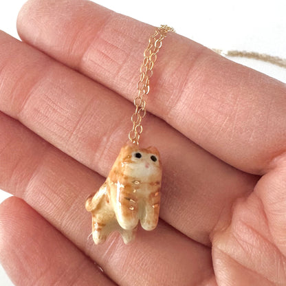 Tiny Fancy Orange Tabby Cat Necklace