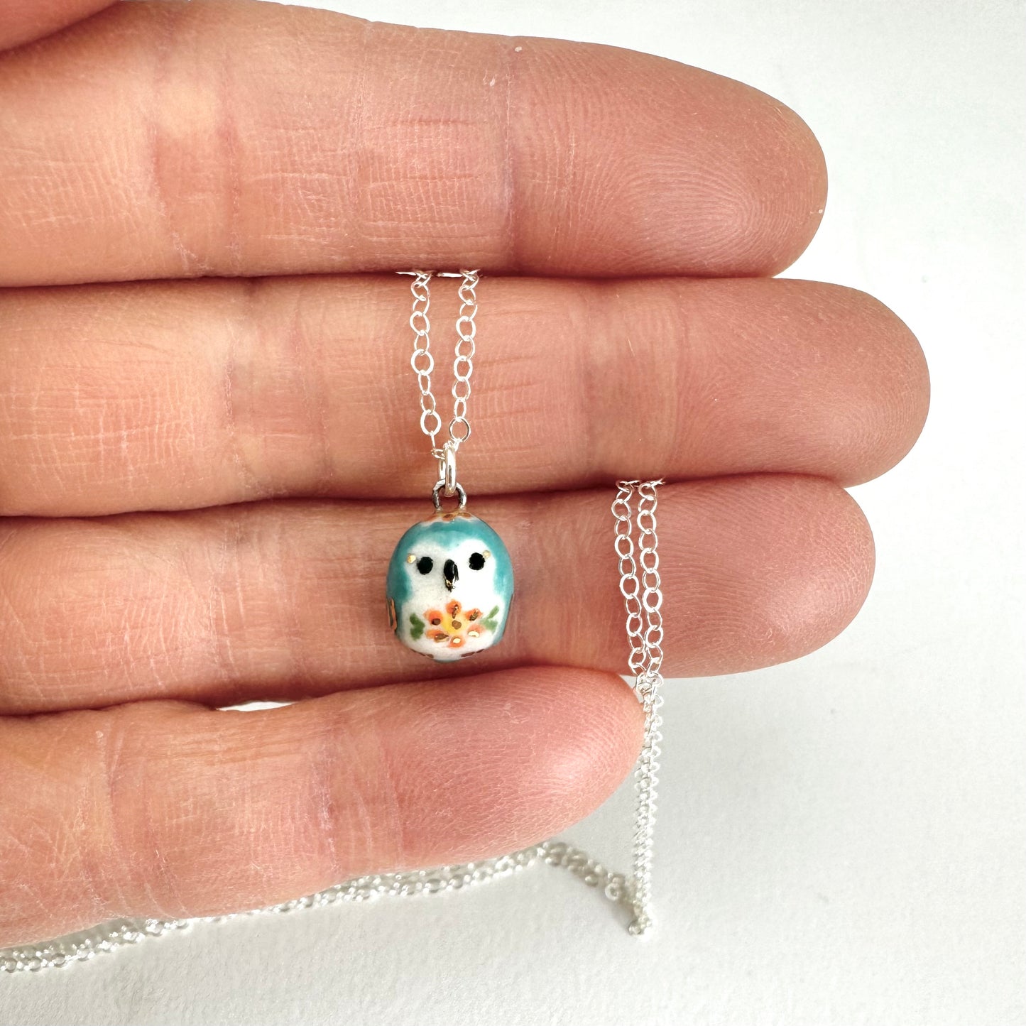 Tiny Blue Owl Necklace