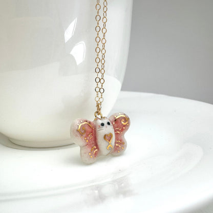 Tiny Pink Butterfly Cat Necklace