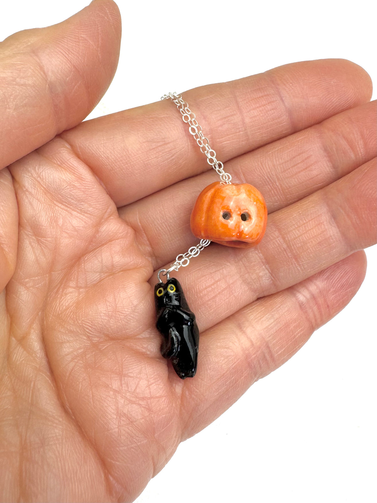 Peek-a-Boo Pumpkin Black Cat Necklace