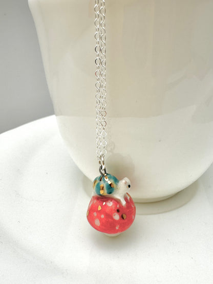 Snail Cat on Mushroom Necklace