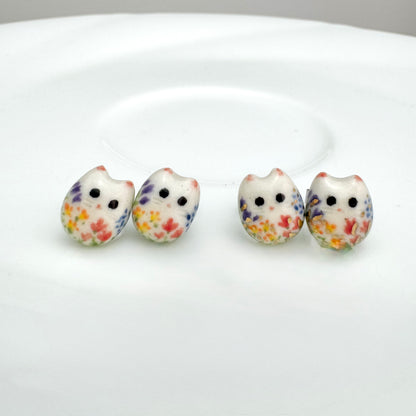 Tiny Floral Cat Stud Earrings