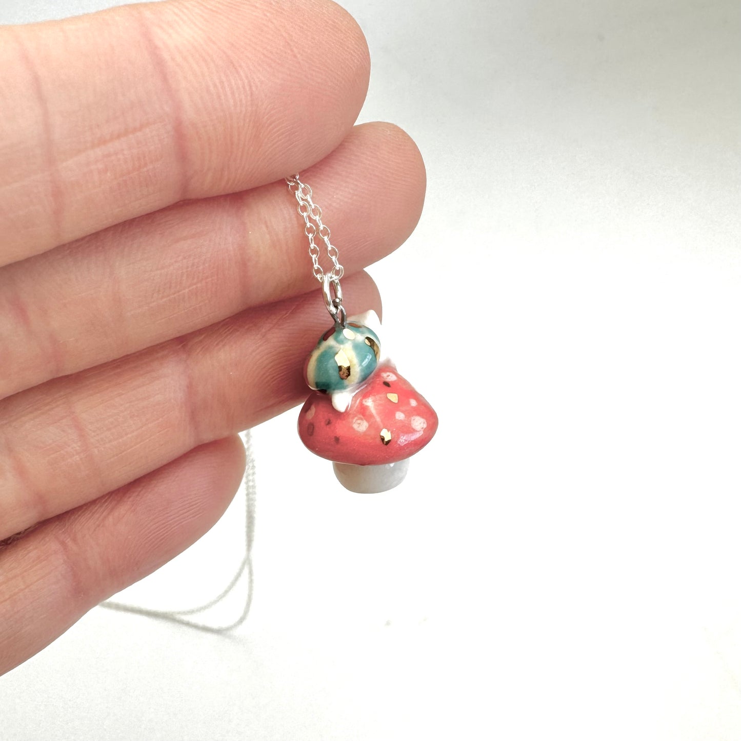 Snail Cat on Mushroom Necklace