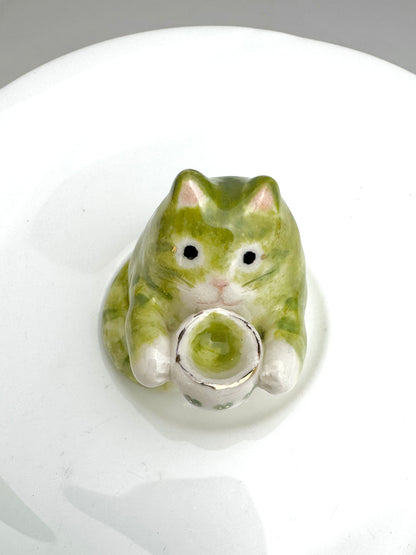 Green Tea Cat Figurine