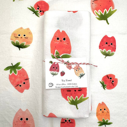 Strawberry Cat Tea Towel