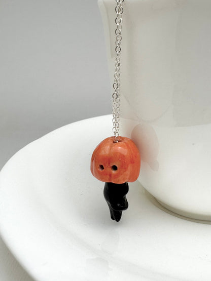 Peek-a-Boo Pumpkin Black Cat Necklace