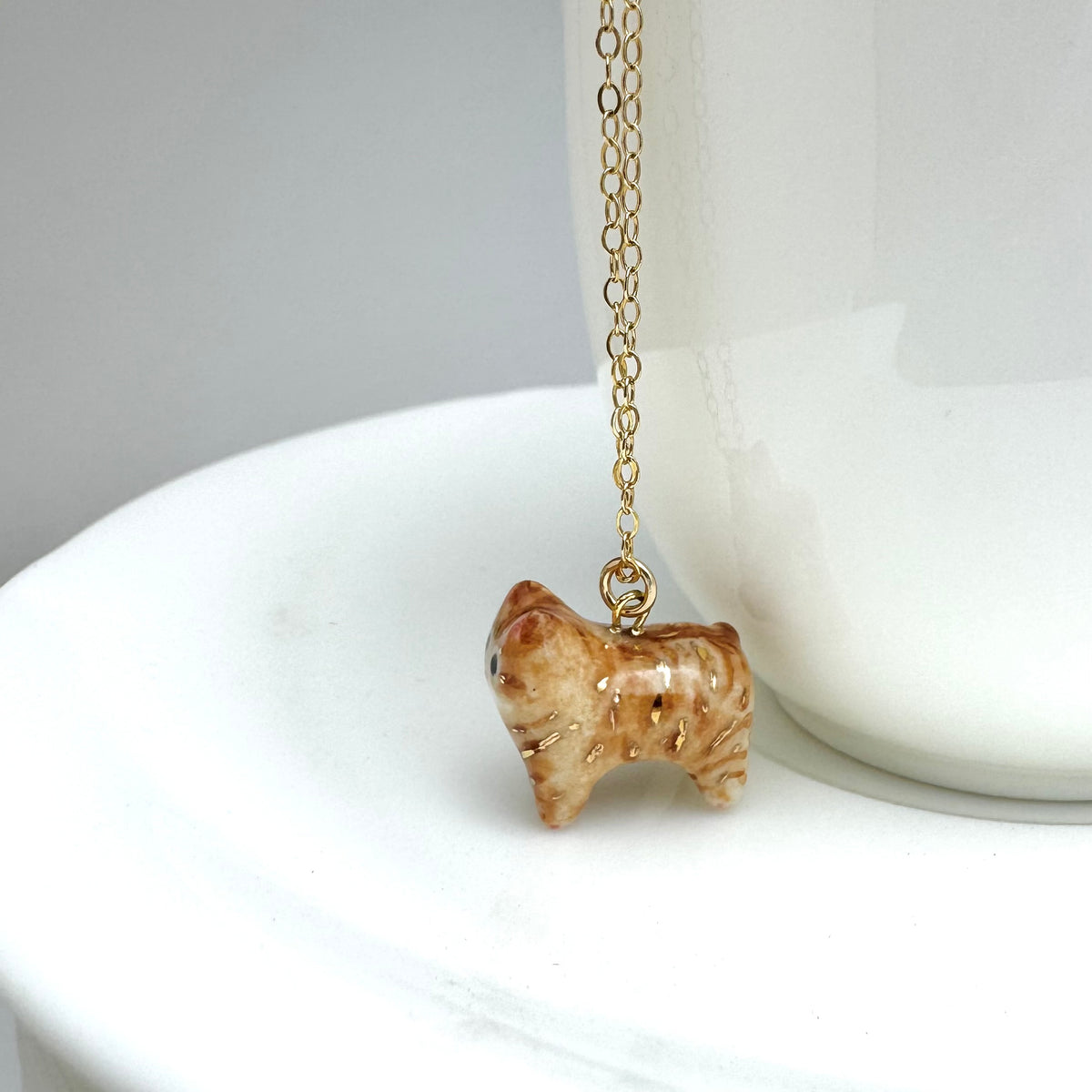 Tiny Fancy Orange Tabby Cat Necklace