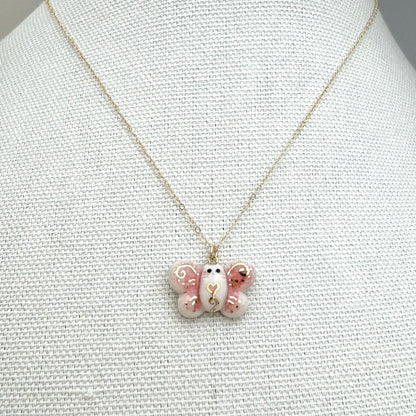 Tiny Pink Butterfly Cat Necklace