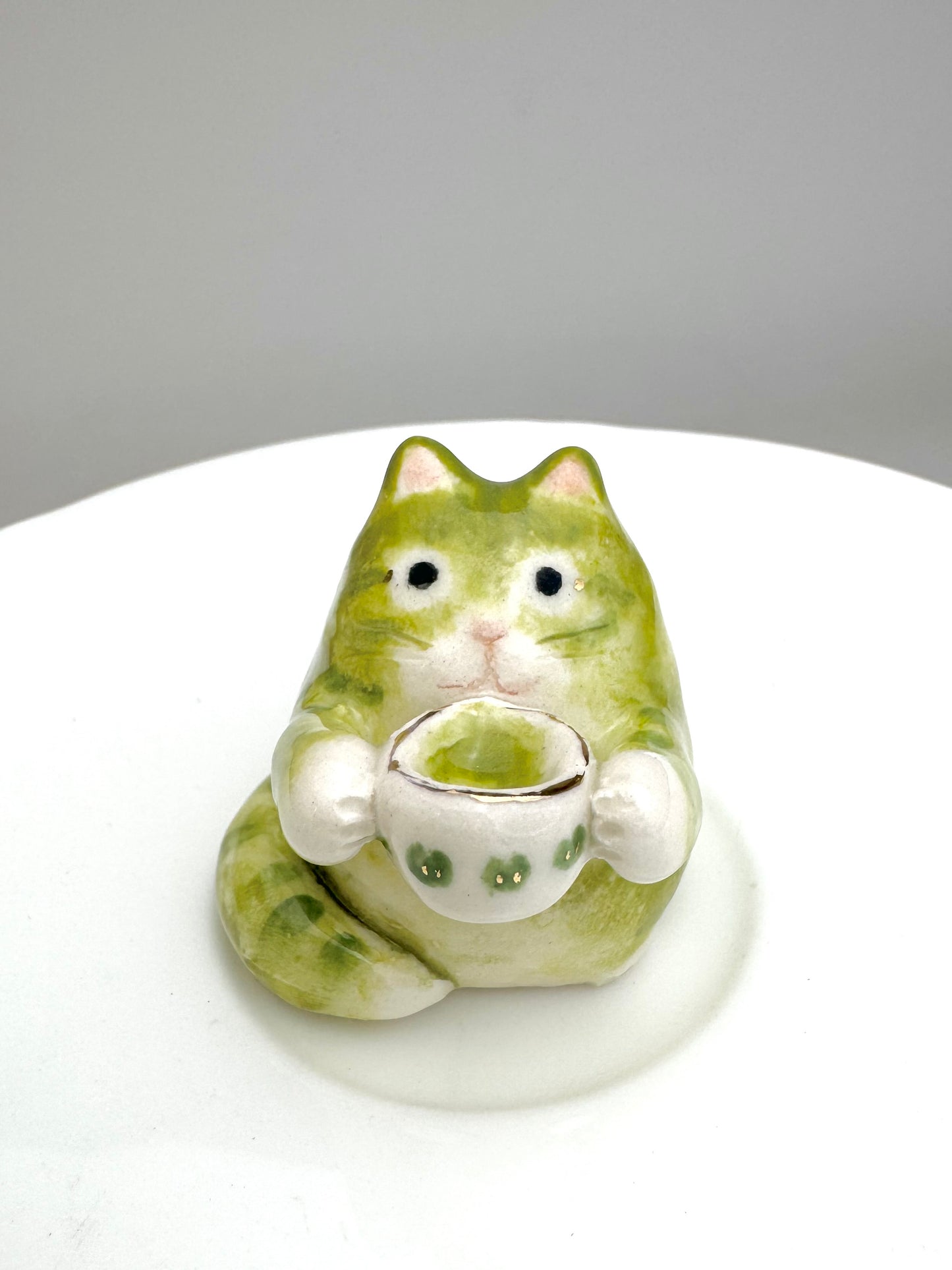 Green Tea Cat Figurine