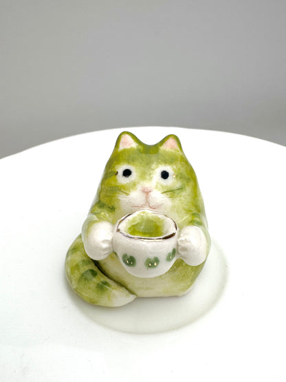 Green Tea Cat Figurine