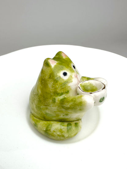Green Tea Cat Figurine