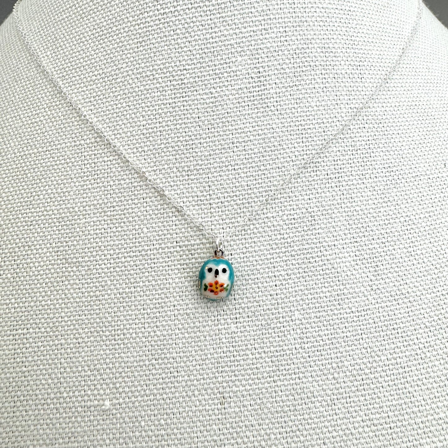 Tiny Blue Owl Necklace
