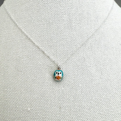 Tiny Blue Owl Necklace