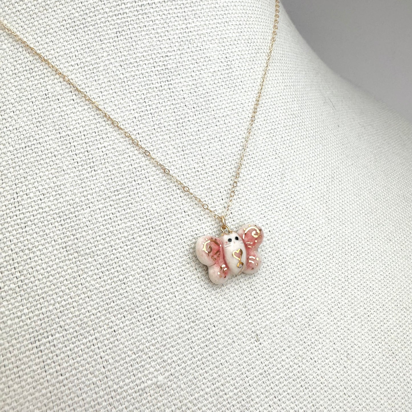 Tiny Pink Butterfly Cat Necklace