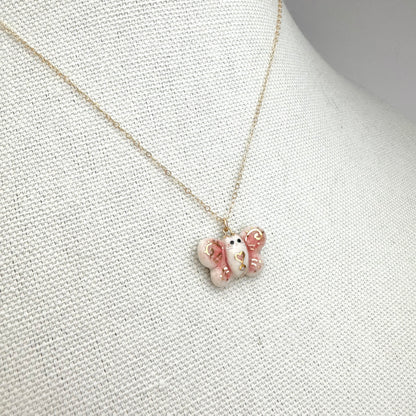 Tiny Pink Butterfly Cat Necklace