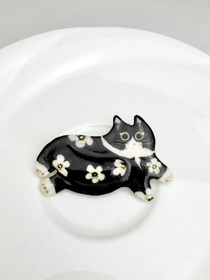 Fancy Tuxedo Cat Pin Brooch