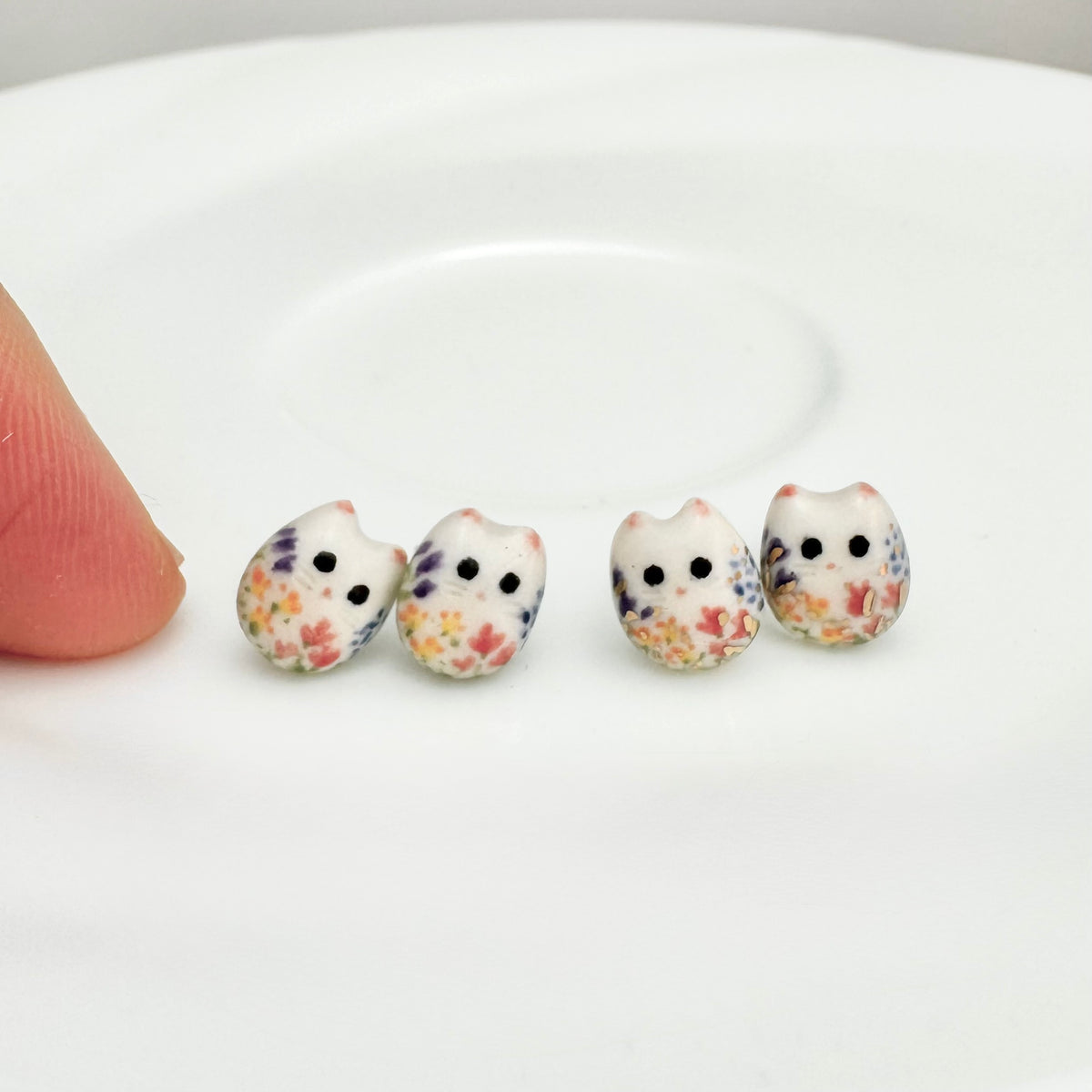 Tiny Floral Cat Stud Earrings