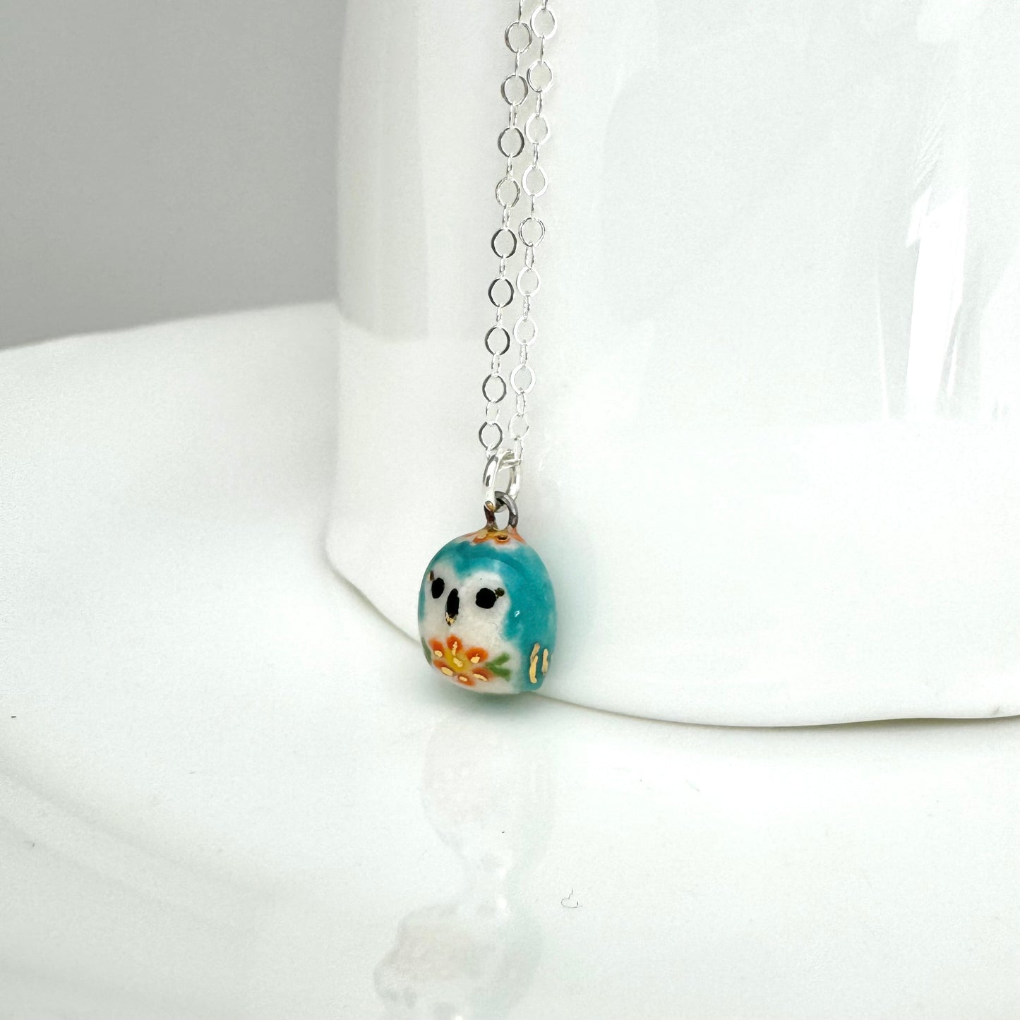 Tiny Blue Owl Necklace
