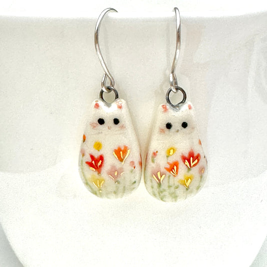 Flower Accented Cat Earrings