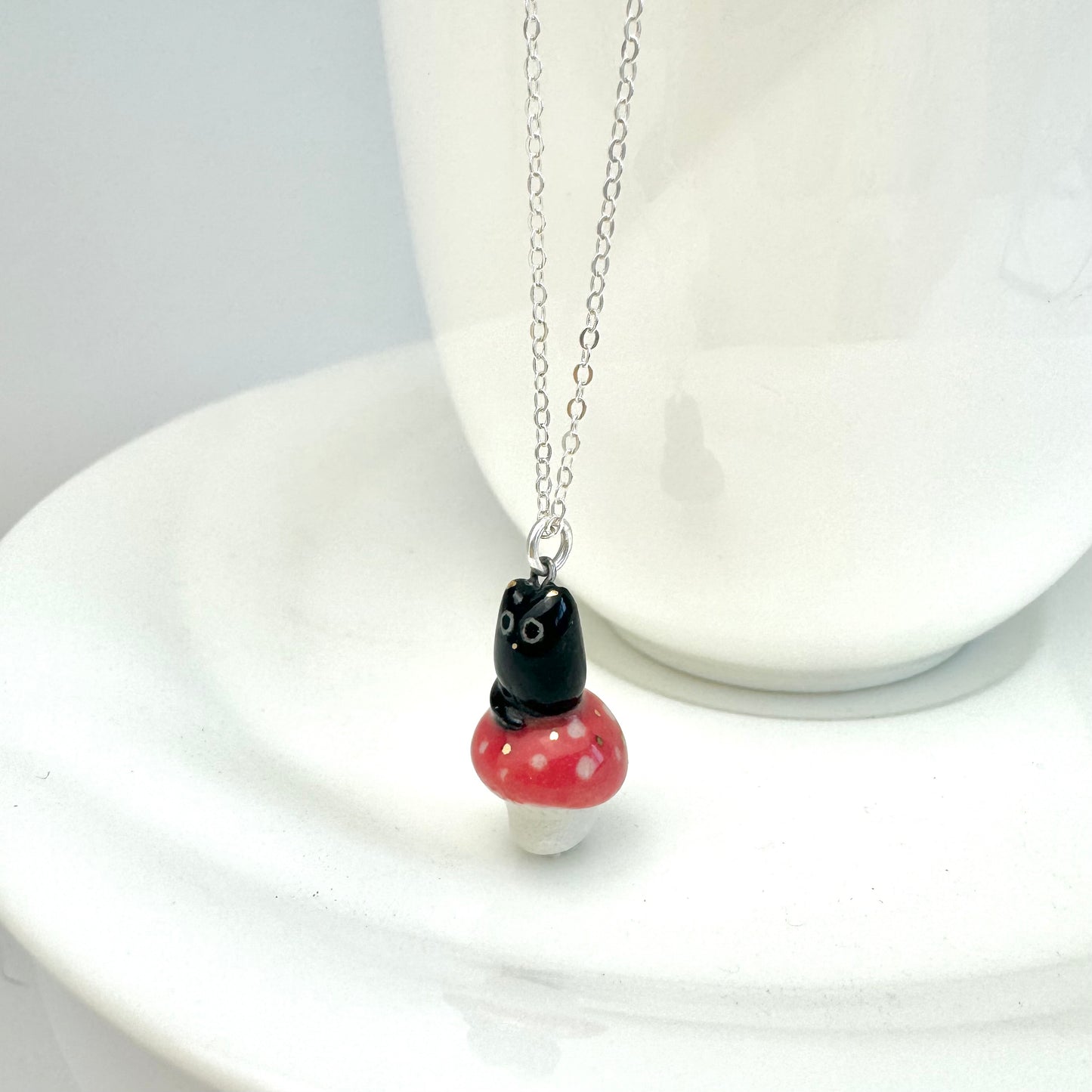 Black Cat Red Mushroom Necklace